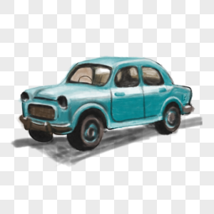 水彩复古蓝色小汽车图片