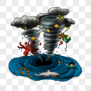 卡通海啸龙卷风自然灾害图片