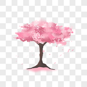 水彩粉色樱花花瓣樱花树图片