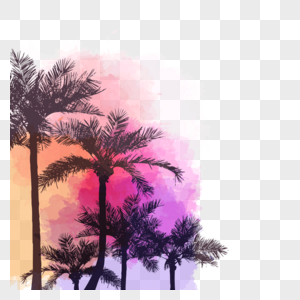 水彩椰树棕榈叶元素图片