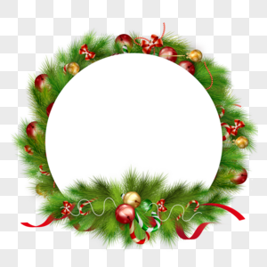 圣诞节松枝圆球圆形装饰边框图片