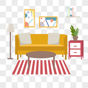 客厅房间起居室扁平风格条纹地毯与沙发图片
