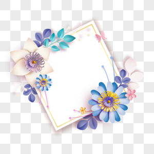 质感四边形剪纸花卉边框图片