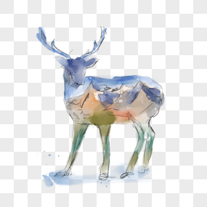 水彩麋鹿抽象创意元素图片