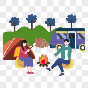 夏季露营野外篝火烧烤图片