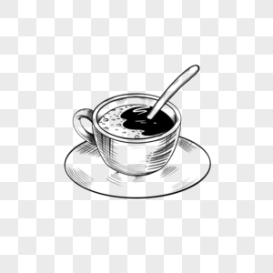 黑白素描咖啡与勺子下午茶图片