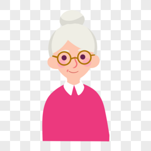 红色上衣丸子头戴眼镜的祖母画像图片
