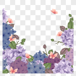 紫色婚礼水彩绣球花卉边框图片