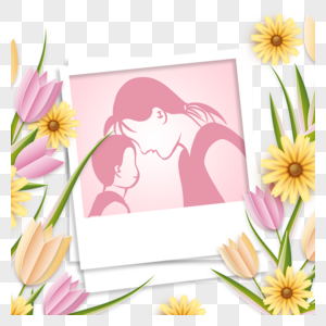 母亲节彩色花卉相框剪影图片