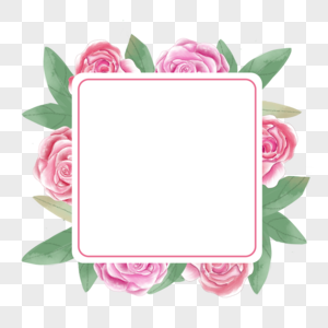 水彩玫瑰花卉正方形边框粉色图片