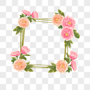 水彩牡丹花卉贺卡边框方形图片
