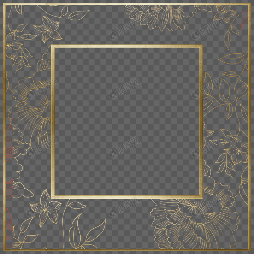 方形传统金色花纹装饰边框图片