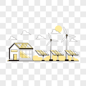 房屋风车太阳能电池板环保绿色能源概念插画图片