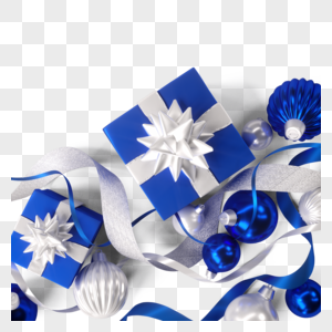 圣诞节蓝色丝带礼盒图片