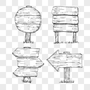 木板圆形指示牌线稿卡通高清图片
