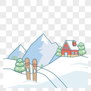 冬季滑雪卡通房子场景图片