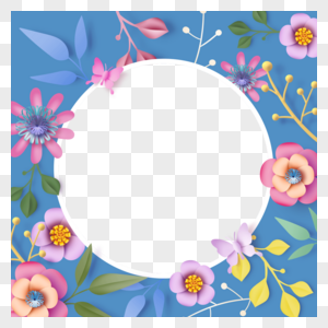 剪纸花卉facebook头像蓝色边框图片