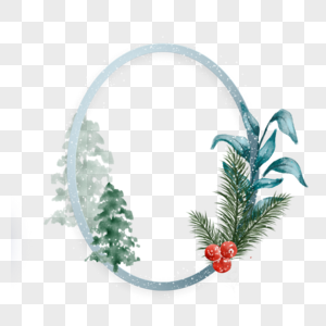 圣诞冬季植物椭圆形边框图片