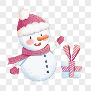 水彩粉红色围巾雪人圣诞节图片