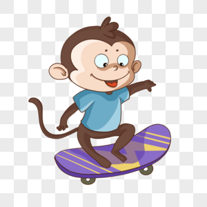 卡通可爱动物滑板运动猴子图片