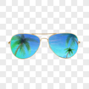 精致太阳镜和蓝色天空椰子树图片