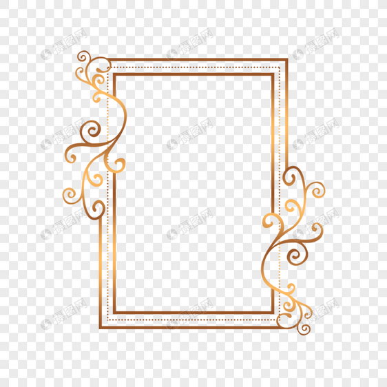 金色花纹婚礼方形边框创意图片