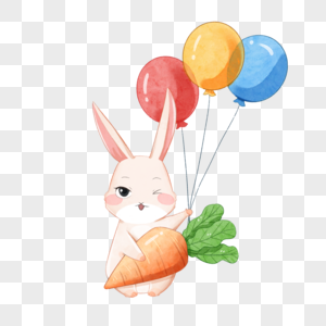 水彩拿气球的可爱兔子图片