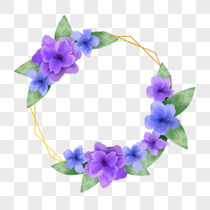 水彩紫罗兰花卉婚礼边框装饰图片