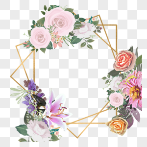 金框水彩植物花卉花朵婚礼框架图片