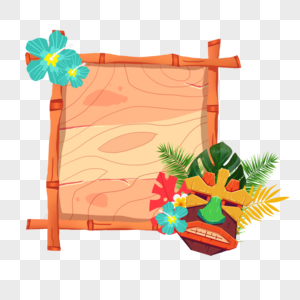 夏季夏威夷热带树叶蓝色花朵竹子边框图片