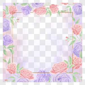 紫色粉色方框水彩花卉边框图片