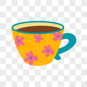 粉红色花朵图案咖啡杯高清图片