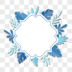 蓝色夏季剪纸热带树叶边框图片