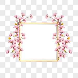 粉色樱花盛开树枝环绕边框图片