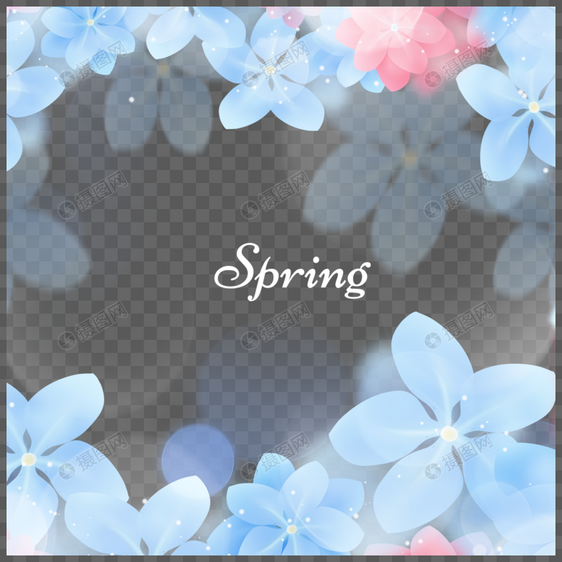 春天淡蓝色透明光效花卉边框图片