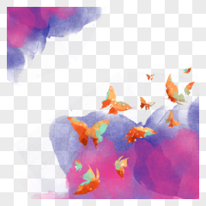 紫色水彩肌理蝴蝶舞动边框图片