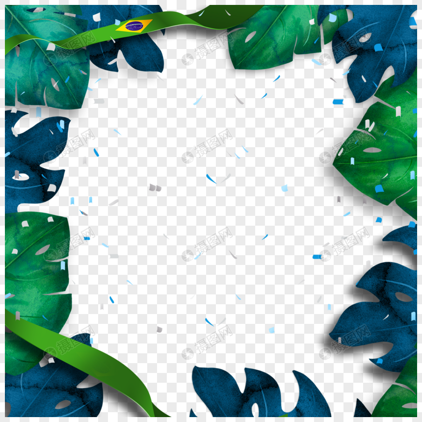 巴西彩带叶子彩色植物边框图片