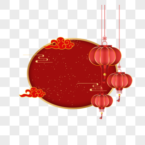 红色灯笼挂起线条云新年边框图片