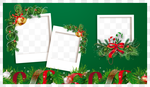 圣诞节丝带绿叶绿色相框图片