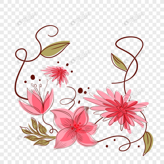 花卉粉色线稿花朵装饰图片