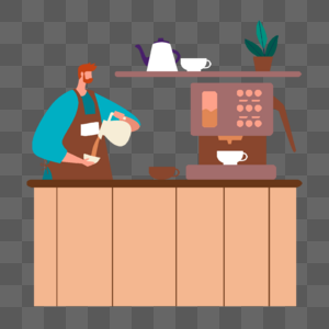 咖啡师咖啡制作咖啡机插画图片