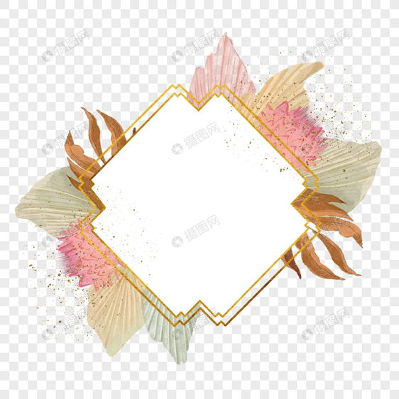 漂亮水彩干扇棕榈叶婚礼边框图片