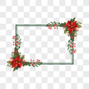 圣诞新年一品红花卉方形线条边框图片
