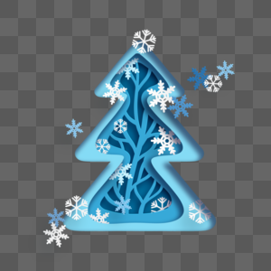 抽象蓝色线条装饰圣诞树剪纸高清图片