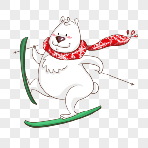 卡通运动可爱红围巾滑雪白熊高清图片