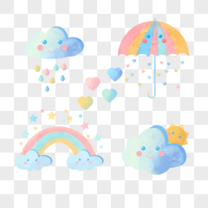水彩婴儿可爱卡通雨天高清图片