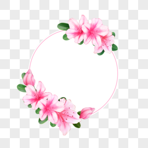 水彩杜鹃花卉圆形边框图片