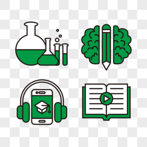 在线电子教育办公室培训辅导绿色线图标图片