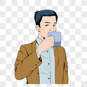 波普风格喝咖啡马克杯男图片