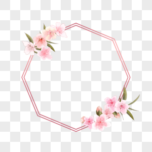 桃花花卉边框可爱多边形图片